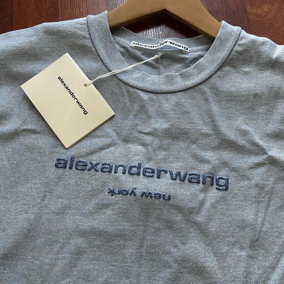 NWT Alexander Wang Short Sleeve Tee w/ Glitter Wash and Puff Logo M - Picture 8 of 16